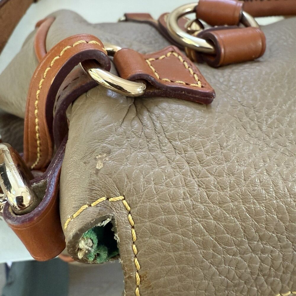 Dooney Bourke Florentine Vachetta Trim Pebble Leather Taupe Tan Satchel - Picture 8 of 10